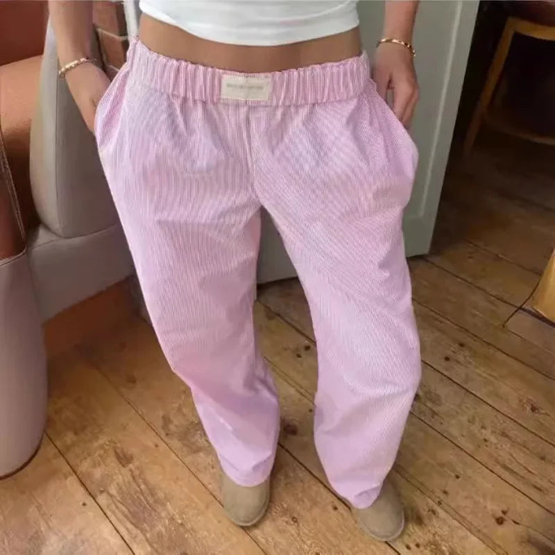 Nuevo pantalón largo con estampado de rayas de moda para mujer